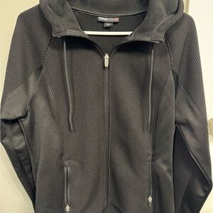 Swiss Tech Women's Black Full-Zip Hooded Waffle Knit Jacket